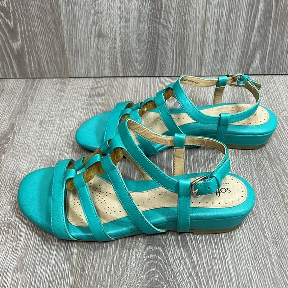 NWOT Softspots Leather Sabira Teal Sandals Pillowtop Technology 6.5M - Picture 4 of 15